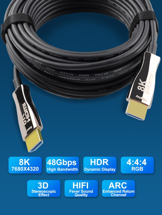 Nippon Labs 50FT Hybrid Active Optical Fiber HDMI Cable 8K 60Hz 4K